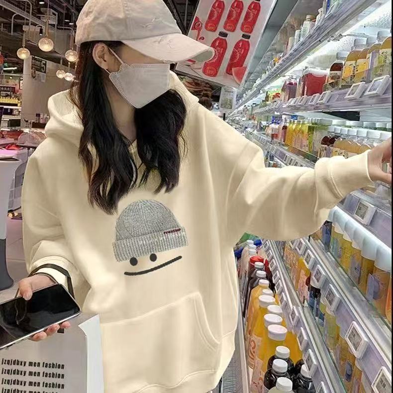 New Hat-Style Smiling Face Design Hooded Top 2025 Spring Loose Slimming Thin Cardigan Jacket Sweatshirt New Hat-Style Smiling Face Design Hooded Top 2025 Spring Loose Slimming Thin Cardigan Jacket Sweatshirt