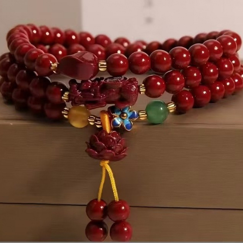 Cinnabar Bracelet Women's Exquisite Niche Light Luxury High-End Three-Circle Cinnabar Pixiu Bracelet Zodiac Year Couple Gift