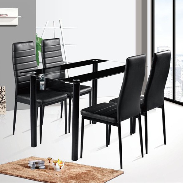 Exportación de vidrio temperado comedor mesas y sillas de comedor, mesa y sillas de cafeteria de ocio, mesa y sillas combinadas, área de negociación de recepción