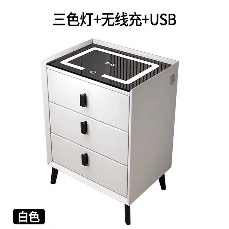 [흰색 3 서랍] 무선 충전기 + LED 3 색 빛 + USB