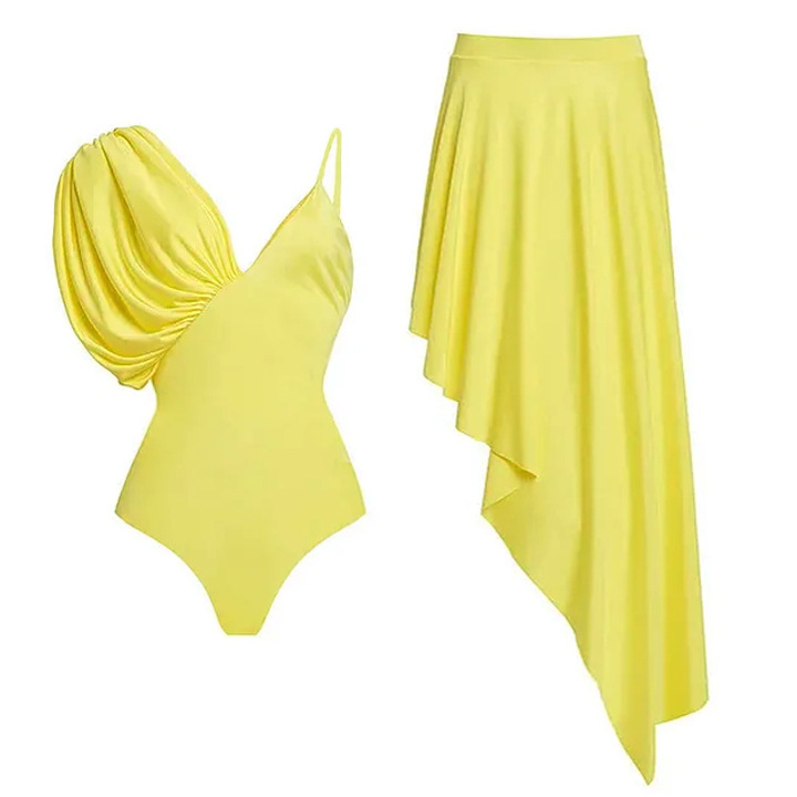 GraceChic GraceChic 2024 European And American New One-Piece Swimsuit For Women With Puff Sleeves, Solid Color, High-End Feel, Cross-Border_voghion.com