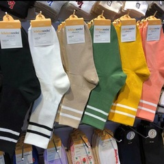 0韓國襪子女春秋棉襪雙條槓條紋運動中筒襪學院女襪kikiya