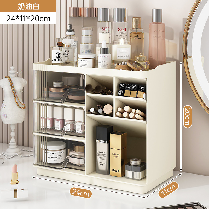 Caja de almacenamiento de cosméticos de escritorio, estante de almacenamiento de aparador, estante de exhibición tipo cajón de gran capacidad, estante de acabado de productos de cuidado de la piel