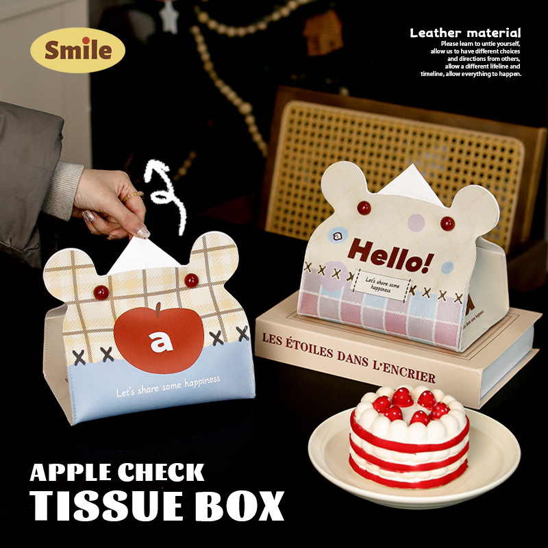 Meet Original Small Apple Tissue Box Yellow Cute Dopamine Dining Table Living Room Paper Box PU Skin Ins Tissue