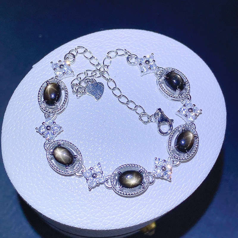 新款日韩小清新手链 天然星光蓝宝石手链 925银镶嵌手链批发