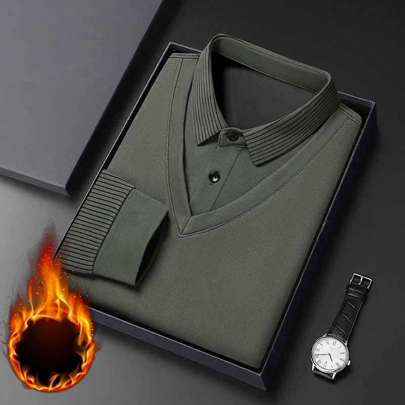 Set, thin long-sleeve, polo, autumn, for middle-aged man