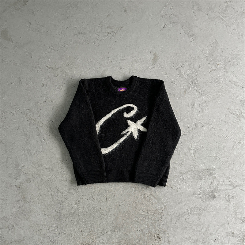 Corteiz Mohair Knit Sweater Men's Big C Mohair Crewneck Sweater Camouflage Embroidery UK