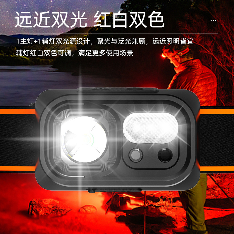 Transfronteriza LED de alta intensidad LED de largo alcance inducción USB portátil cargar lámpara de cabeza luz de carrera nocturna al aire libre pescar por la noche