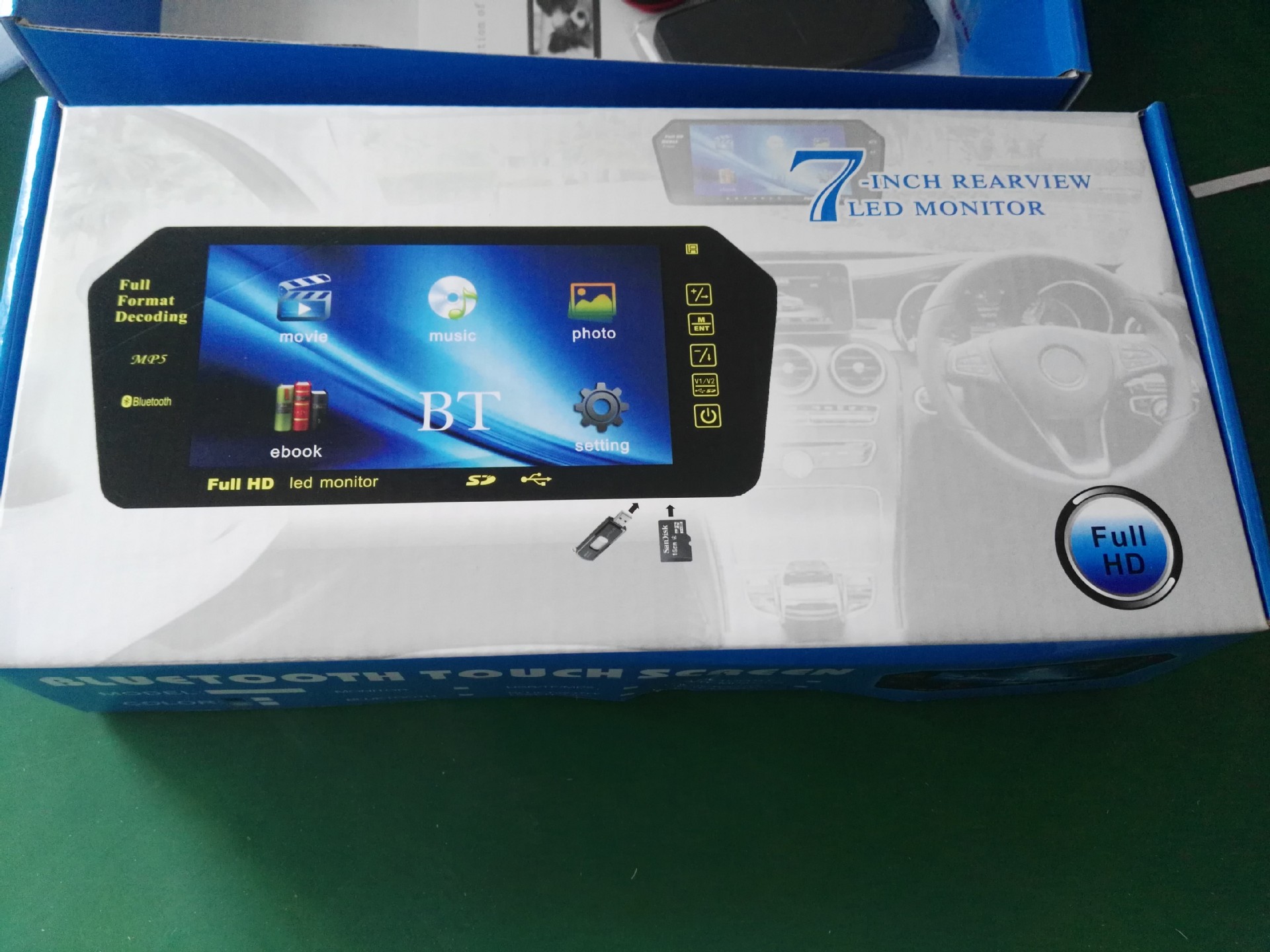 7-inch rearview mirror display with mp5 car Bluetooth SD/USB interface reversing image HD FM transmitter
