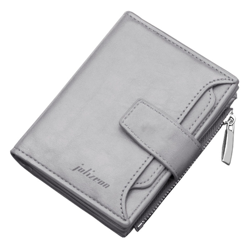 Cremallera billetera hombres corto multi-Tarjeta botón billetera multifuncional cuero gris billetera al por mayor