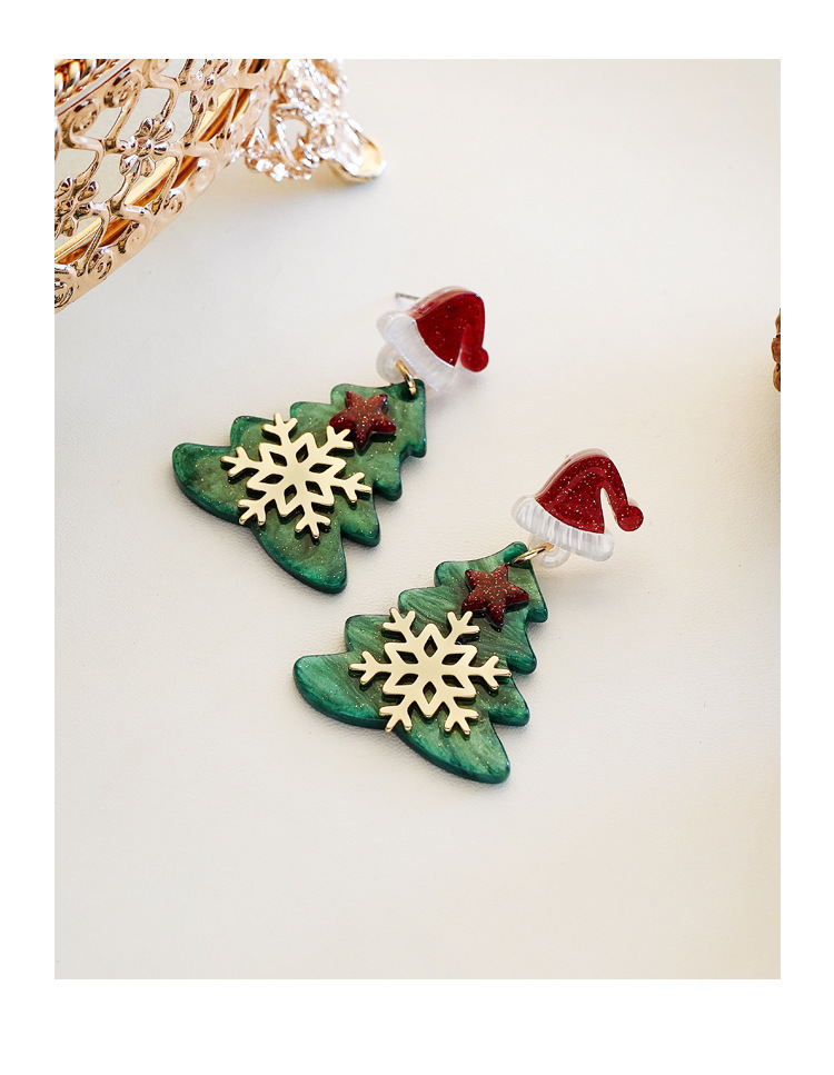 Street Occasion Acrylic Material Christmas Festival 1 Pair Christmas Tree Arylic Drop Earrings
