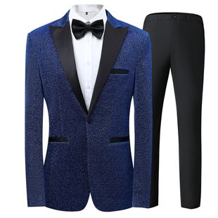 2024 New Men's Casual Suit Set 2-Piece Sequin Suit Plus Bow Ties Host Evening Dress