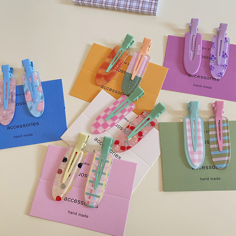 2 ks letní ovoce série hroznů třešňové bezešvé sponky do vlasů s kachním zobákem roztomilá dívčí ofina boční sponka_voghion.com