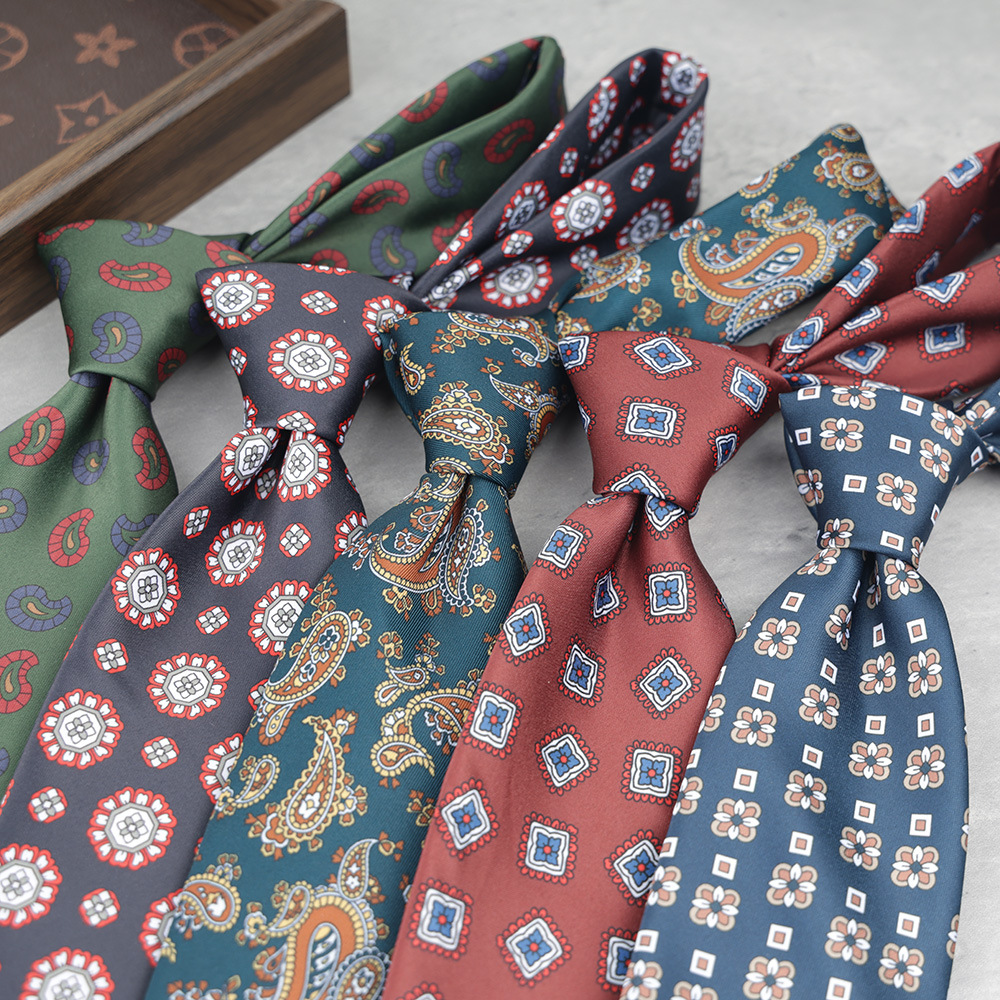 现货9cm商务正装宽版领带男士商务复古印花领带厂家批发多色可选