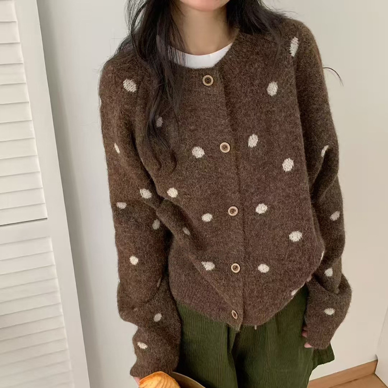 波点毛衣外套女2025秋冬新款加厚宽松软糯休闲减龄学院风针织开衫|undefined