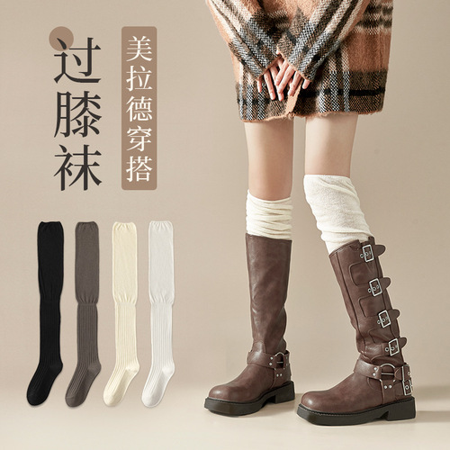 Female Knee-High Socks Over Knee Length, Spring, Autumn, Winter High Calf Socks with Protection, Slimming Long Leg Stack Socks