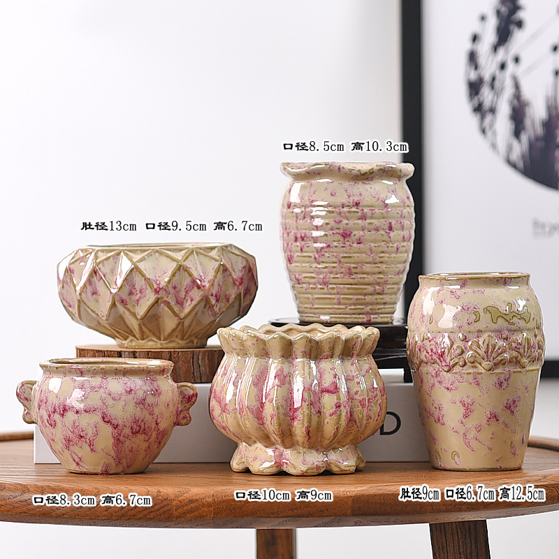 Succulent Flower Pot Large Diameter Ceramic Stoneware Breathable Succulent Plant Simple Set Combination Wholesale Flower Pot
