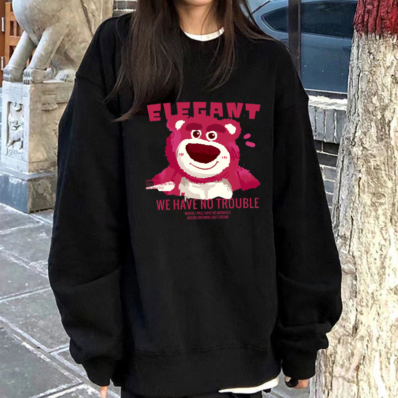 CarToon STrawberry Bear Early AuTumn Hong Kong STyle Round Neck SweaTshirT Women's Long Sleeve T-shirT Thin Solid Color Top Men's STreeT STall Supply CarToon STrawberry Bear Early AuTumn Hong Kong STyle Round Neck SweaTshirT Women's Long Sleeve T-shirT Thin Solid Color Top Men's STreeT STall Supply