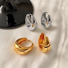 金色银色水滴金属素圈耳环圈圈2025新款高级感轻奢法式耳饰女耳钉
