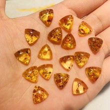 天然花珀戒面三角形戒面蜜蜡宝石戒面干净通透半成品裸石镶嵌配件