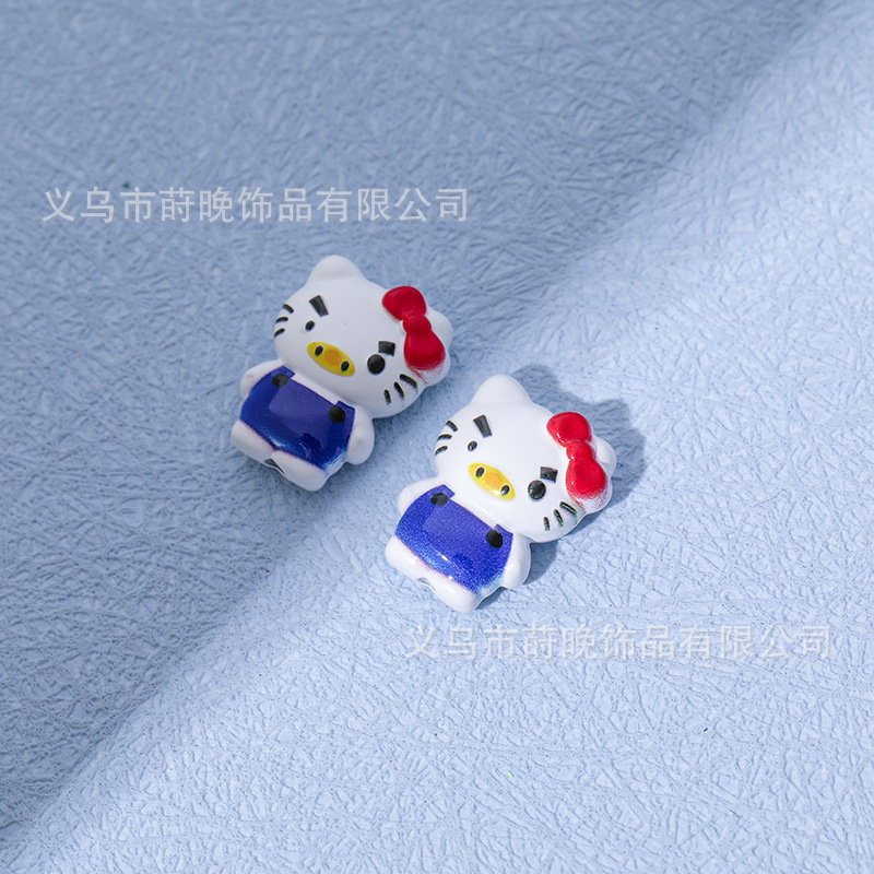 亜鉛合金ペイントかわいい漫画 KT 猫穴あき diy 携帯電話チェーンヘアアクセサリーブレスレットビーズジュエリーアクセサリー材料|undefined