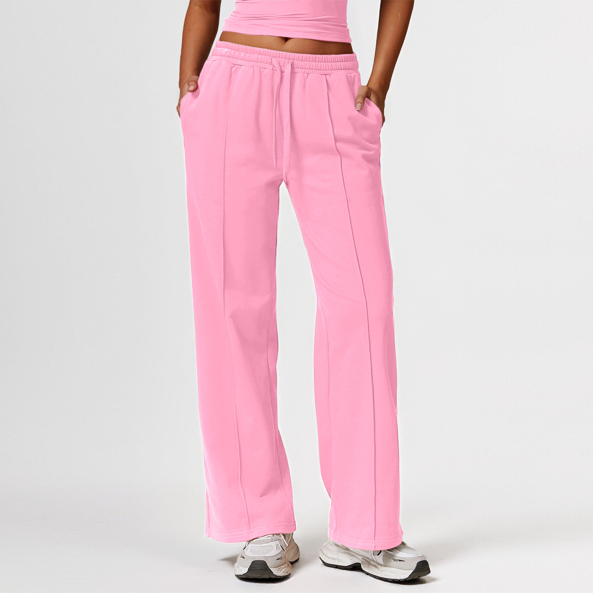 Primavera y otoño nuevos pantalones deportivos de alta cintura sueltos de bolsillo pantalones casuales rectos en el exterior pantalones deportivos versátiles mujeres