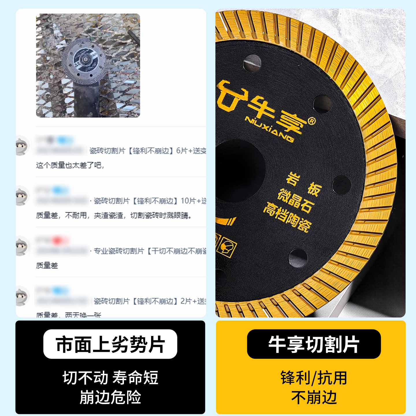 Película de corte de baldosas de cerámica universal de alta dureza y sin bordes rotos, pieza de corte ranurada de amoladora angular multifuncional resistente al desgaste