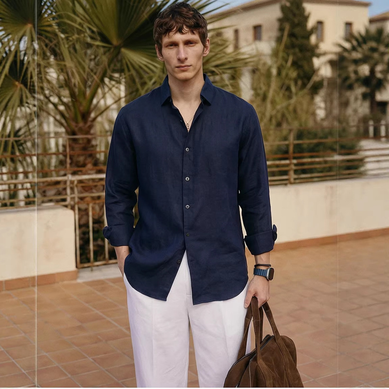 French Aesthetic Light Luxury Pure Linen Old Money Style Long-Sleeve Shirt Casual Business Commute Basic Shirt Men's Top French Aesthetic Light Luxury Pure Linen Old Money Style Long-Sleeve Shirt Casual Business Commute Basic Shirt Men's Top
