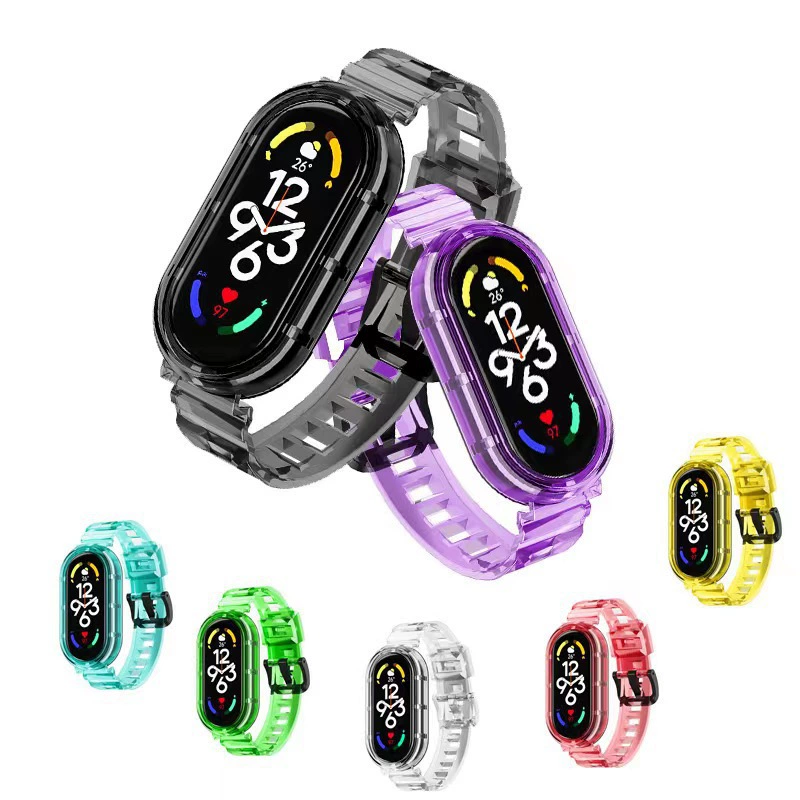 Ремешок (Xiaomi Mi Band 3/4/5/6/7/8/9/10) прозрачный «glacier», интегрированный защитный корпус