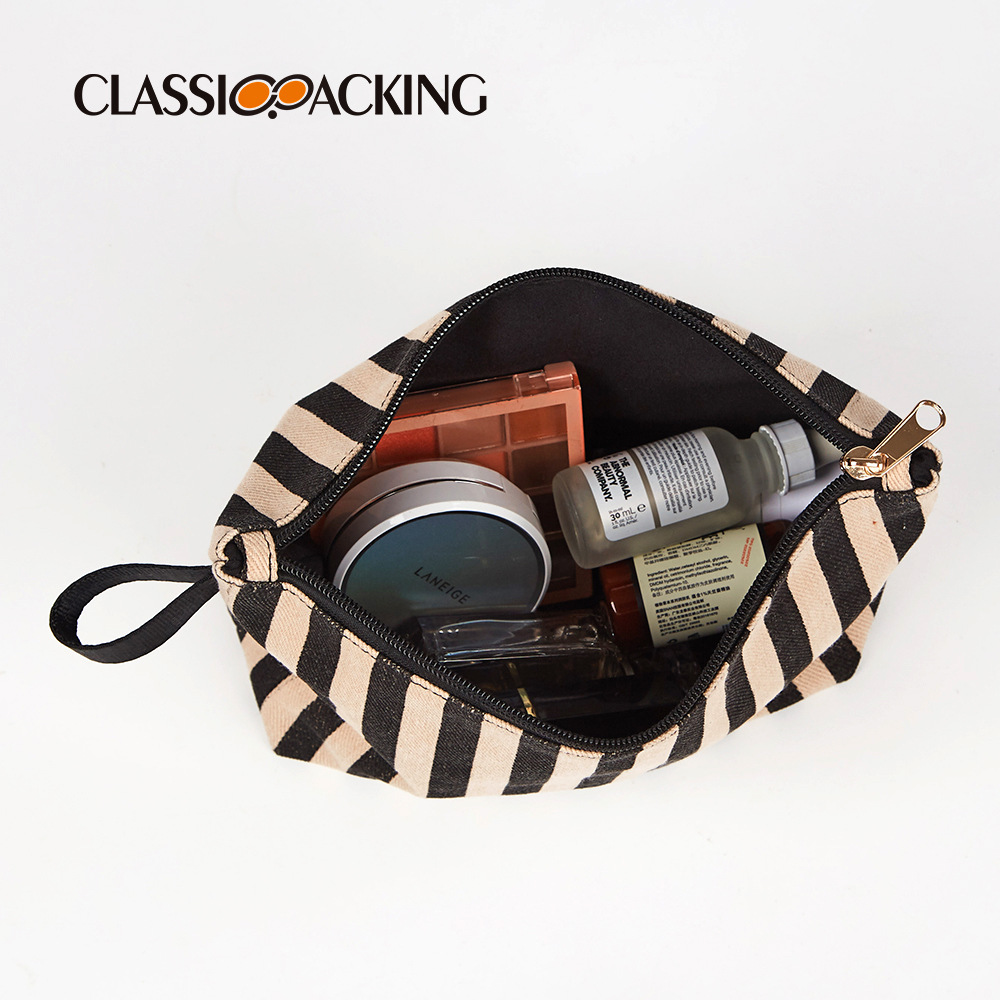 Bolsa de almacenamiento de suministros de belleza para niñas Ins con logo estilo coreano embrague a rayas bolsa de cosméticos de lona de gran capacidad