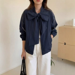 新款时尚百搭女装宽松显瘦抽绳蝴蝶结短外套女小众设计感夹克上衣