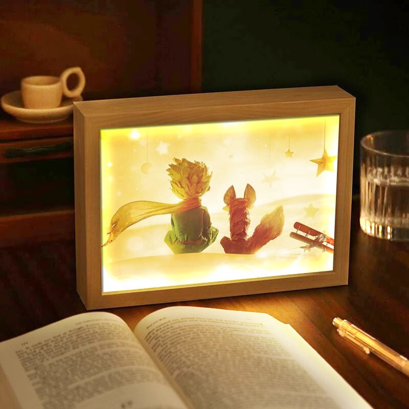 Cross-border Cute Little Prince Series Lighting Painting Tiktok Online Red Decorative Painting Night Light Creative Photo Frame Set-up Millet