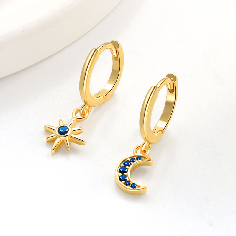 Cross-border Hot Selling European and American Earrings Women's Vintage Asymmetrical Stars Sun Design Trendy Bohemian Distinctive Earrings