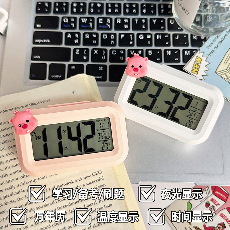 かわいいloopy目覚まし時計夜光ベッドの頭の時計学生寮の多機能デスクトップ時計は時間をかけて静かにすることができる|undefined