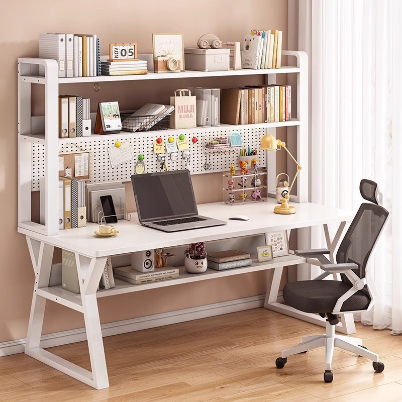 Computer desk, simple design for home use, suitable for bedrooms, with a pegboard and integrated bookshelf, a student's desktop computer study desk Computer desk, simple design for home use, suitable for bedrooms, with a pegboard and integrated bookshelf, a student's desktop computer study desk