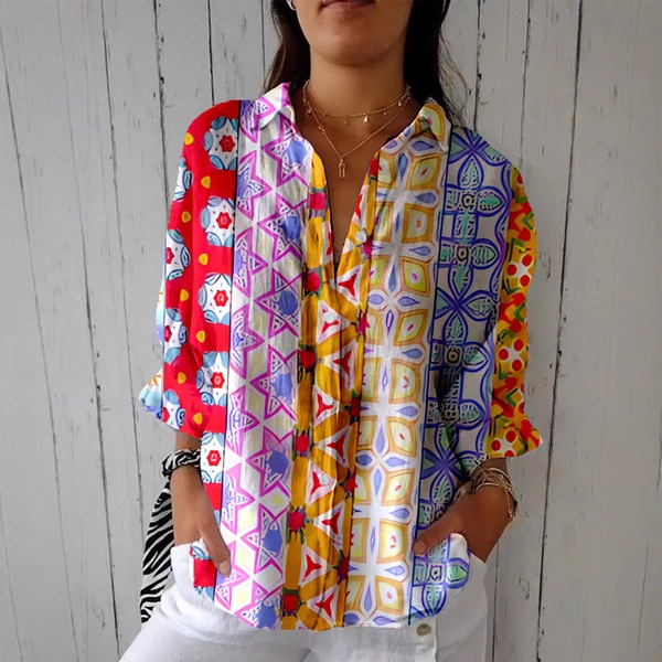 's New Spring-summer 3D Printed Collared Casual Shirt, Women's Creative Fashion Floral Shirt_ecoleips.com