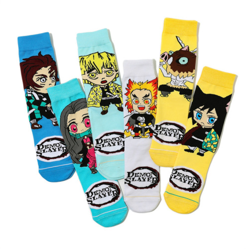 Men's cartoon mid-calf women's cotton socks manga socks long-tube anime cross-border trend wholesale men's socks Demon Slayer Demon Slayer socks