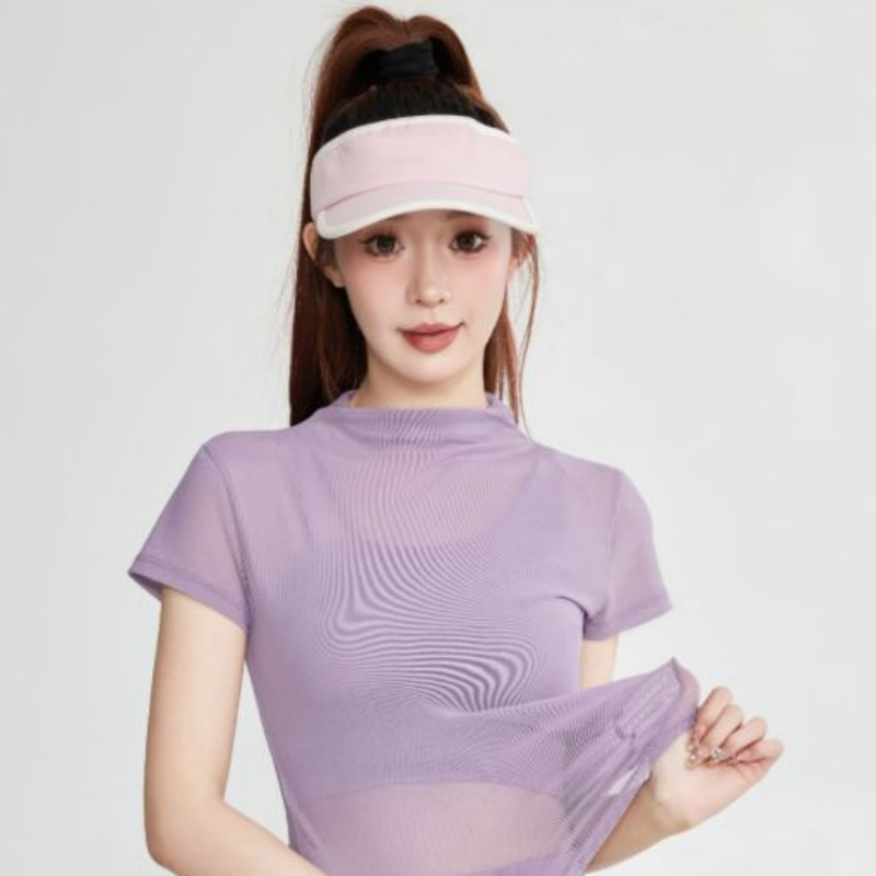ヨガ服女性の新 2025 夏通気性ヨガフィットネスアウターウェアメッシュファッション半袖女性卸売|undefined