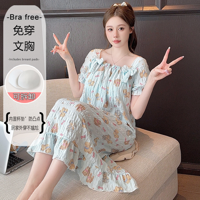Fat Girl with Breast Pads 100kg Loose Plus Size Cartoon Thin Short-Sleeved Nightgown for Women Summer Slimming Pajamas for Pregnant Women Summer Fat Girl with Breast Pads 100kg Loose Plus Size Cartoon Thin Short-Sleeved Nightgown for Women Summer Slimming Pajamas for Pregnant Women Summer