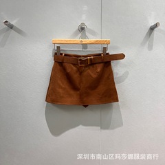 南油南油美式复古高腰鹿皮绒半身裙女装秋季小众别致修身显瘦短裙