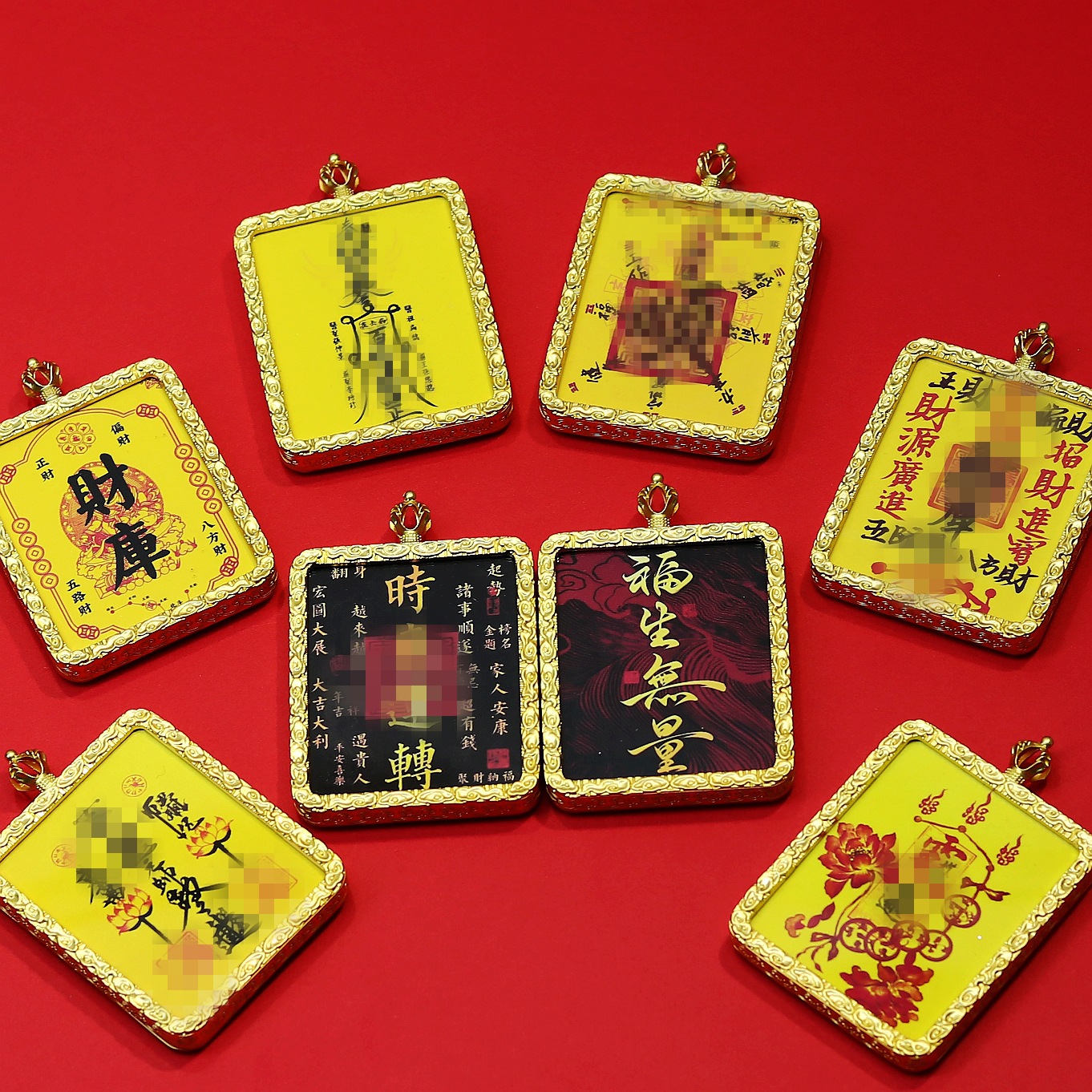 Dragon Tiger Mountain Taoist Five-Directional Wealth Gods and Five Elements Treasure Pendants for Good Fortune and Peace, Hand-Painted Thangka