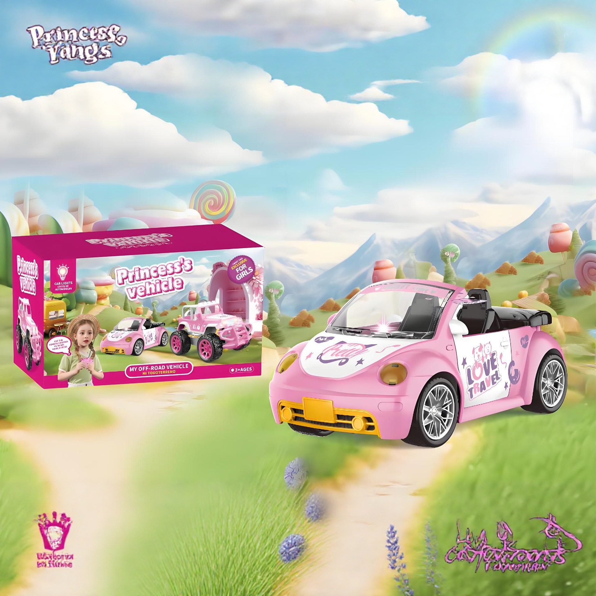 Amazon nuevo coche de control remoto rosa Temu explosión niños cuatro ruedas convertible coche de juguetes de coche eléctrico para niñas