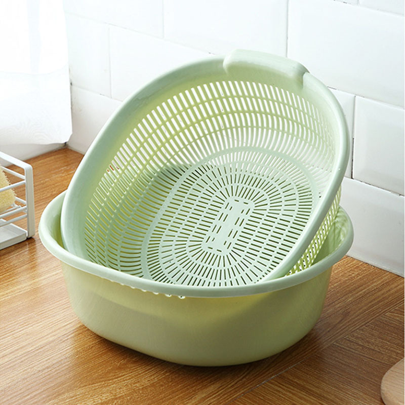 Double-layer Draining Vegetable Washing Basin Thickened Large Household Plastic Sieve Kitchen Fruit Basin Sieve Fruit and Vegetable Fruit Basket Vegetable Washing Basket