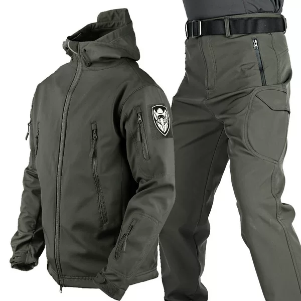Factory Cross-Border Sharkskin Jacket Suit Men's Autumn and Winter Waterproof Thickened Soft Shell Suit Plus Velvet Camouflage Training Suit