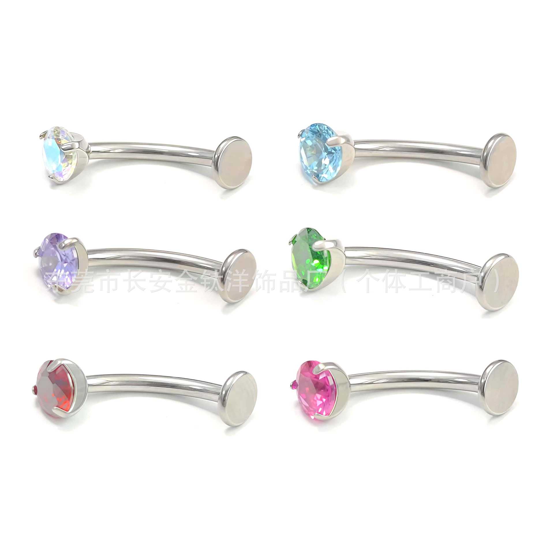 F136 Titanium Internal Thread Three-Claw Zircon Basic Curved Rod Suspended Navel Nail detail image 7