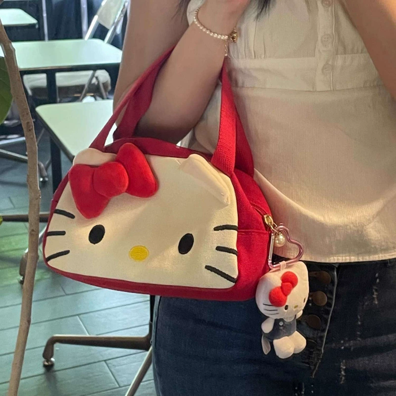Сумочка (Hello Kitty) ручная дорожная сумка — вместительная красная косметичка и сумка через плечо с подвеской-бабочкой