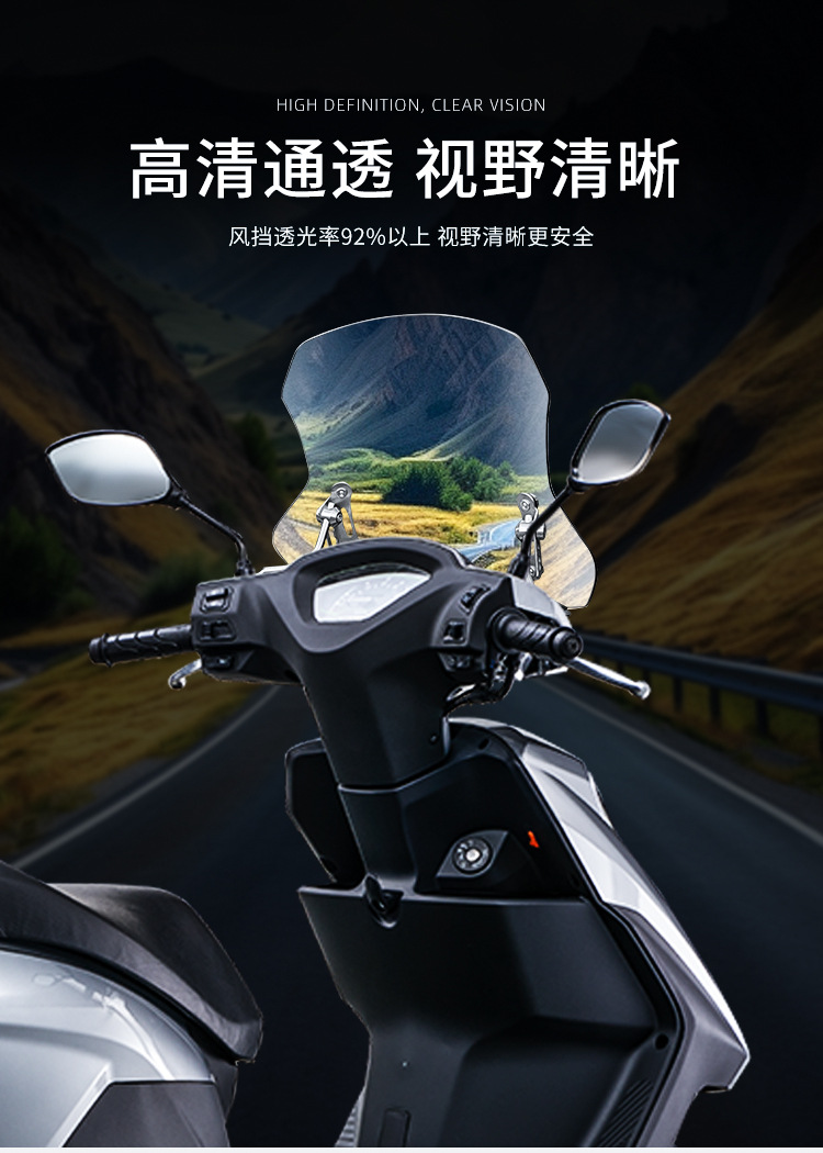 Suitable for Wuyang SCR125 Windshield Retro Pedal Motorcycle Universal Modified Parts Front Windshield Glass Windproof