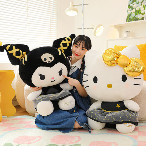 Foreign trade new black gold Hello Kitty large Kuromi plush doll for girls cute children's doll KT cat doll