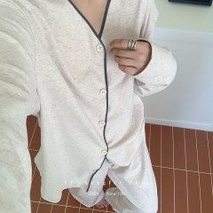 秋冬新款灰边保暖长袖舒适睡衣套装宽松慵懒风可外穿家居服二件套