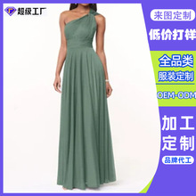 东莞虎门工厂定制跨境女士桉树色绿色伴娘礼服婚礼连衣裙